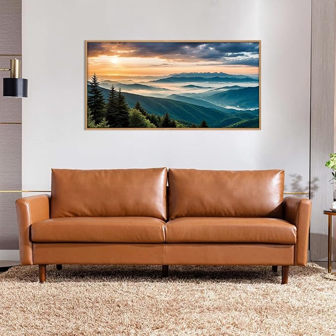 LHIUEM Large Nature Mountain Sunrise Framed Canvas Wall Art, Modern Misty Tree Wall Decor, Boho Forest Green Landscape Artwork, 20"x40"x1
