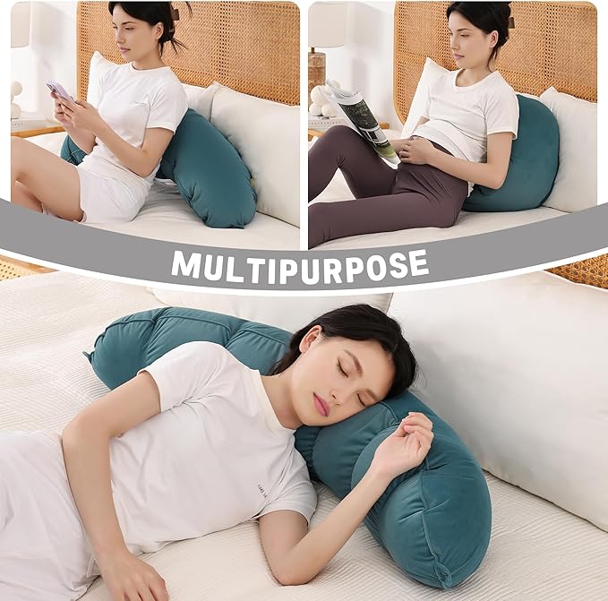 Peallow(Pat. Pend) – Long Round Body Pillow for Adults, Bolster Pillow for Sleeping, Soft and Supportive Pillow for Sleeping & Lumbar Support (Slate Blue,39")