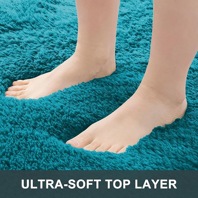 OLANLY 2x8 Machine Washable Runner Rugs for Hallway, Soft Fluffy Shaggy Bedside Rugs for Bedroom, Living Room, Indoor Floor Carpet for Kids Girls and Boys, Nursery Rooms, Home Decor Aesthetic, Teal