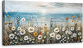 SERIMINO Large Wall Art for Living Room, Coastal Landscape Wall Decor, Beach Daisy Canvas Prints Farmhouse Decor, Wildflowers Bathroom Pictures Home Decor Aesthetic, Dining Room Kitchen Artwork 29"X57"