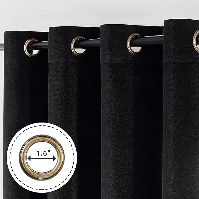 Joydeco Black 100% Blackout Curtains 72 Inch 2 Panels, Luxury Thermal Insulated Black Velvet Curtains for Bedroom Living Room, Soundproof Blackout Window Drapes, Grommet Top (52W x 72L)