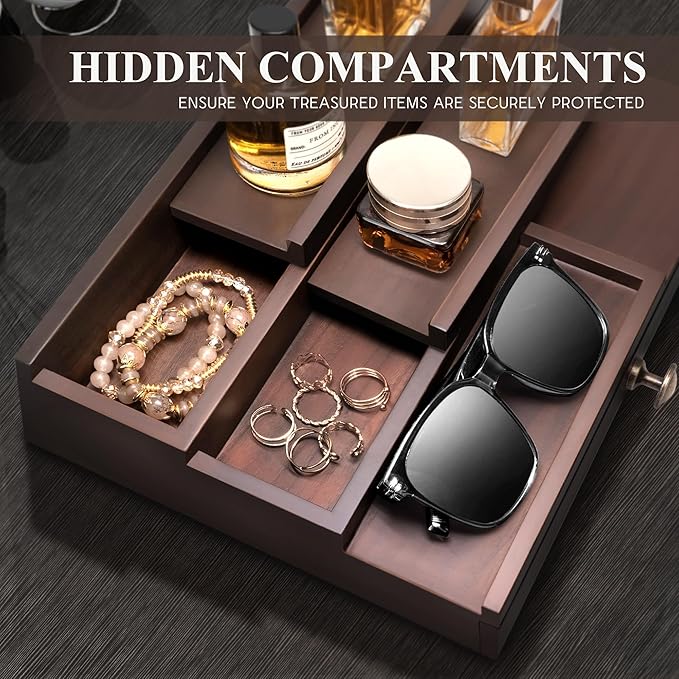 EOSAHR Farmhouse Cologne Organizer for Men - 3 Tier Perfume Organizer with Hidden Compartment and Storage Drawer - Great Gift for Boyfriend or Dad (Retro Brown)