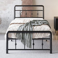 12 Inch Twin XL Bed Frames with Victorian Vintage Headboard and Footboard, No Box Spring Needed, Heavy Duty Metal Mattress Foundation, Noise Free, Easy Assembly, Black