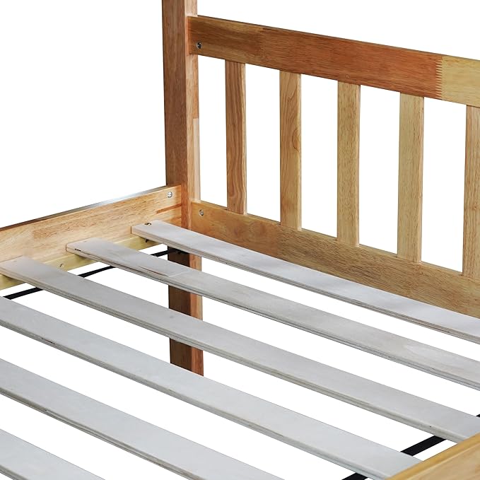 Bellemave Twin Over Twin Bunk Bed with Trundle,Convertible Bunk Beds with Ladder & Safety Guardrails,Twin Size Trundle Bunk Beds for Kids Girls Boys,Natural