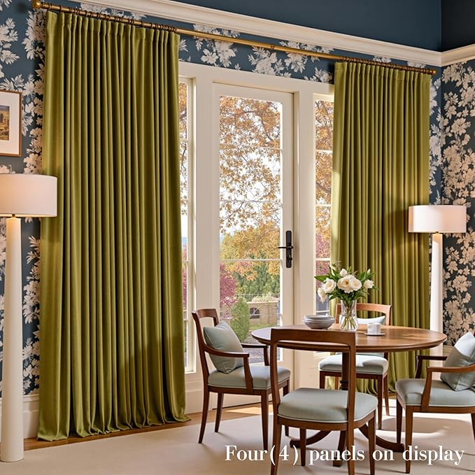 Lazzzy Velvet Blackout Curtains Thermal Insulated Room Window Drapes Super Soft Luxury Curtains for Living Room Bedroom Rod Pocket 2 Panels, Golden Olive, 52" W x 108" L