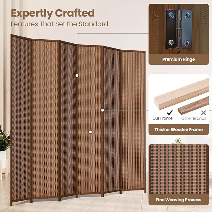 6 Panel Room Divider and Extra Wide Folding Privacy Screen, 94.5" W x 67" H, Bamboo Room Divider for Room Separation.