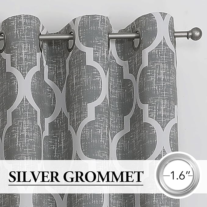 Beauoop 100% Blackout Curtains 84 Inches Long 2 Panels for Bedroom Living Room Grey Moroccan Geo Room Darkening Thermal Insulated Soundproof Grommet Top Window Treatments Drapes, 50x84 Set of 2