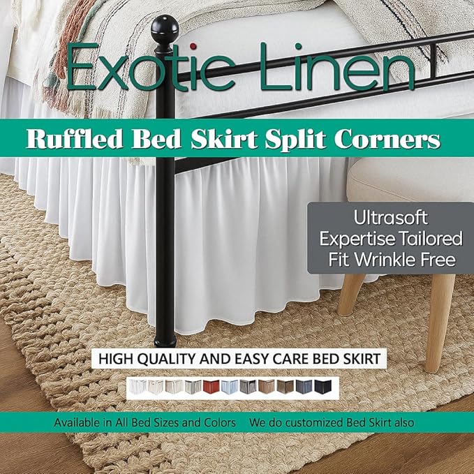 Ruffled Bed Skirt Split Corners with Platform, Tailored Fit Hotel Quality Wrinkle Free Ultra-Soft Microfiber Dust Ruffle, Upto 28 Inch Drop, Full XL, Burgundy