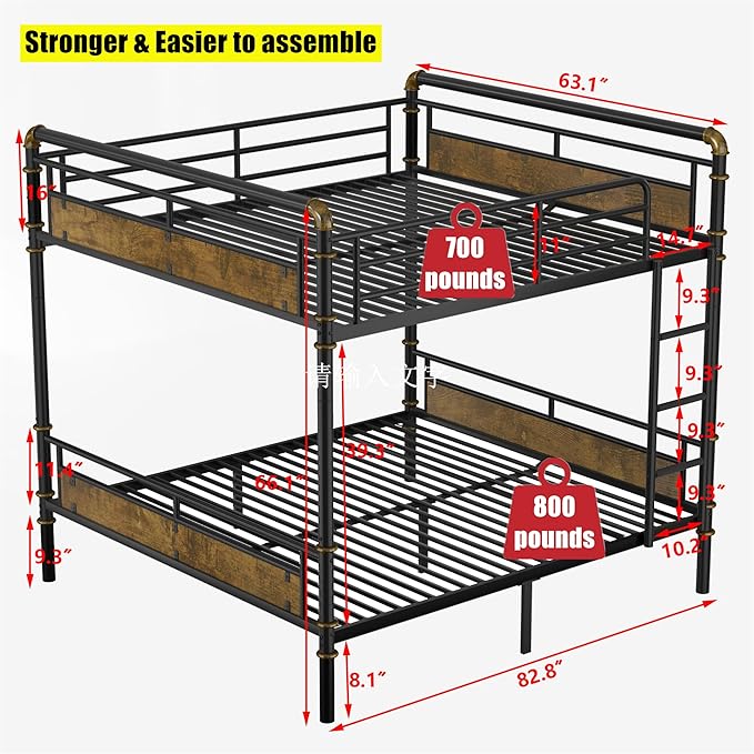 Higher Quality & Stronger Heavy Duty Metal Bunk Bed Frame Queen Over Queen Size for Adults Teens, Thickened More Stable Steel Bunkbed (Queen Over Queen)