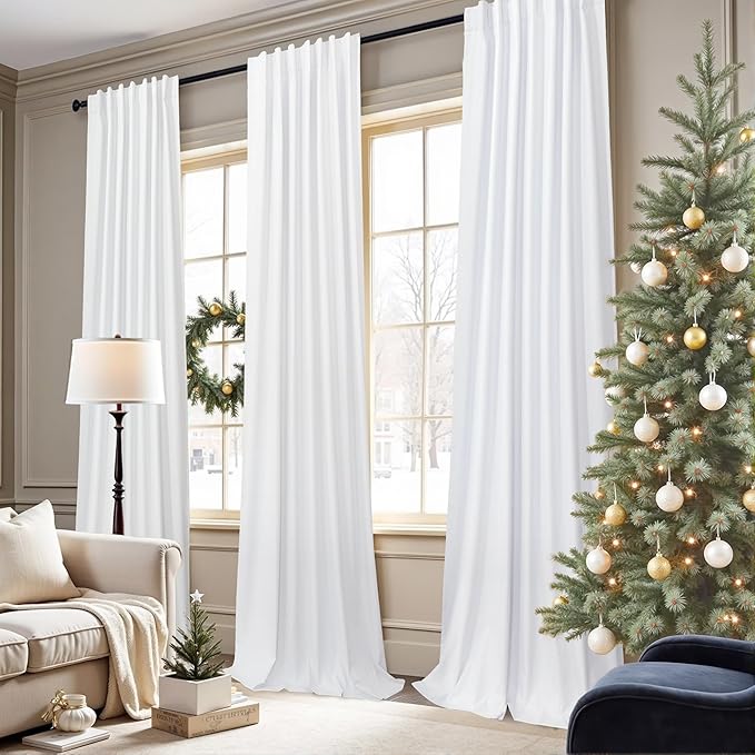 Drapes 84 Inch Length 2 Panels Set for Living Room Darkening Curtain for Bedroom Aesthetic White Blackout Curtains Nursery Cute Black Out Curtains Cotton Linen Textured Back Tab Pleated 52x84 Long 7ft