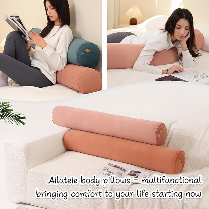 Body Pillow for Adults – Long Bolster Pillow for Bed, Round Cuddle Pillow, Full Support for Side Sleepers,47.24 x 7.87 Inches,Blush Pink