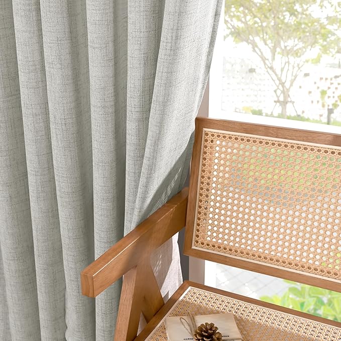 YoungsTex Light Grey Linen Curtains 45 Inches Long for Short Window, Textured Semi Sheer Drapes with Bronze Grommet Light Filtering for Kitchen Cafe Bathroom, 2 Panels, 52 X 45 Inch