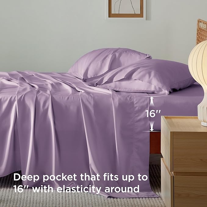 Bedsure Cooling Sheets Twin, Rayon Derived from Bamboo, Breathable & Soft Twin Sheets Set, Deep Pocket Up to 16 Inches, Hotel Luxury Silky Bedding for Hot Sleepers, Lilac