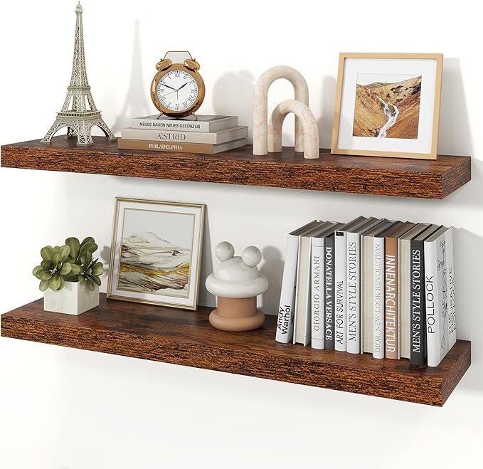 Floating Shelves for Wall, 9.3" Deep Wall Mounted Wood Shelves for Bathroom, Bedroom, Living Room, Kitchen, Hanging Shelf for Books/Storage/Room Decor (Brown, 36")