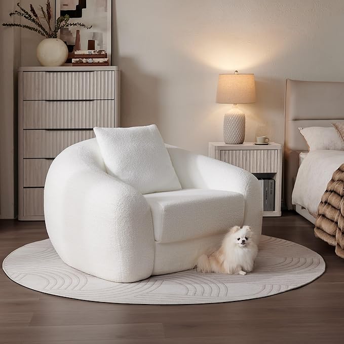 SICOTAS Curved Sofa Couch Bed for Living Room Convertible Futon Cloud Boneless Sleeper Chair Pull Out Floor Couch with Deep Seat Sofa Set Foam No Assembly Required for Bedroom Apartment Office, White
