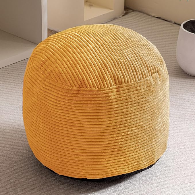 HIGOGOGO Round Stuffed Pouf Ottoman, Corduroy Poufs with Foam Chunk Filling, Furry and Fluffy Pouf Foot Stool Storage Ottoman, 20 X 15 Floor Poufs Foot Rest for Living Room, Orange