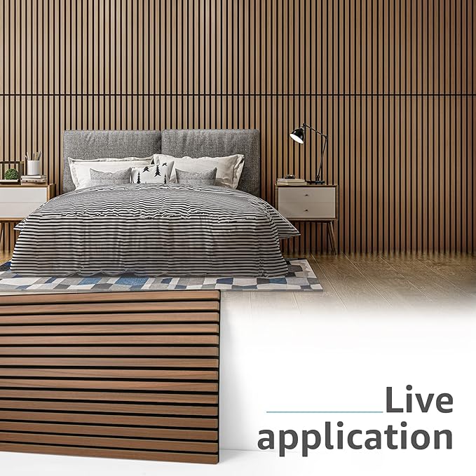 Art3d 2 Wood Slat Acoustic Panels for Wall and Ceiling - 3D Fluted Sound Absorbing Panel with Wood Finish - Walnut