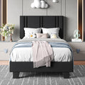 Upholstered Twin Size Bed Frame with Linen Fabric Headboard, Strong Wooden Slats Support, Noise Free, No Box Spring Needed, Black