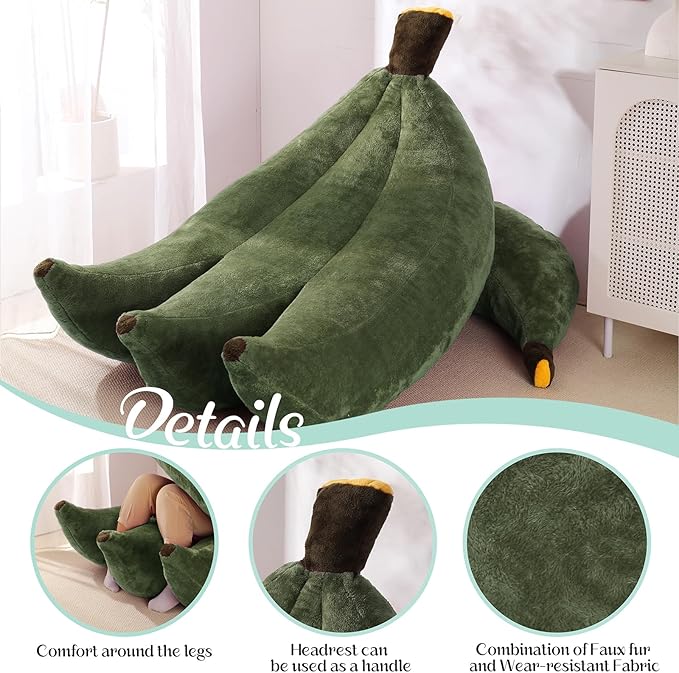 Banana Bean Bag Chair with Ottoman, Floor Sofa Bed with Footrest, Comfy Convertible Lounger for Adults, Plush Couch for Bedroom, Living Room or Dorm, L-DarkGreen