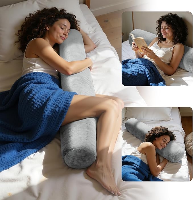 SyMax 7.8"x60" Body Pillow for Queen Bed, Bolster w/Removable Polyester Cover, Headboard Gap Filler Pillow, Light Grey