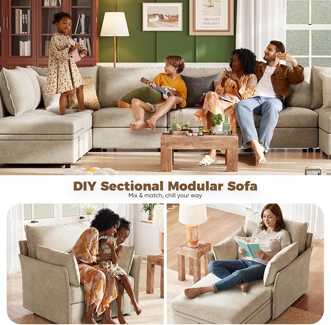 ABCASA Oversized Loveseat Sofa, Modern Modular Sectional Couch Beige Fluffy Chenille Mid Century 2-Seat 24.5" Deep Seat for Apartment, Living Room, Bedroom