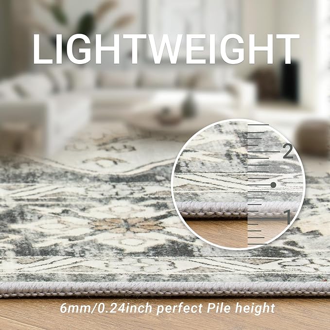 zesthome 5x7 Washable Rug-Stain Resistant Area Rugs for Living Room, Ultra-Thin Vintage Rugs, Non-Slip Backing Rug, Low Pile Large Area Rug, Boho Home Decor