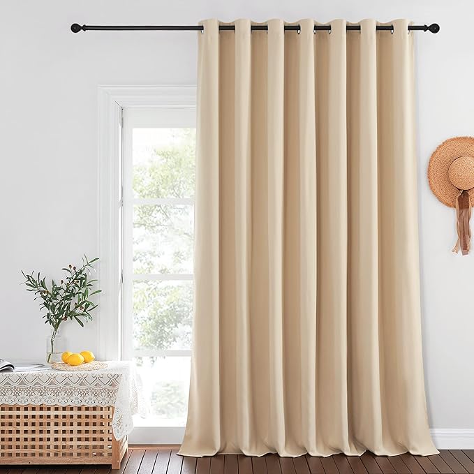 NICETOWN Sliding Glass Door Curtain 120 inch Length for Patio, Room Darkening Thermal Insulated Window Treatment Slider Door Curtain for Living Room, Biscotti Beige, 100" Wide, 1 Panel