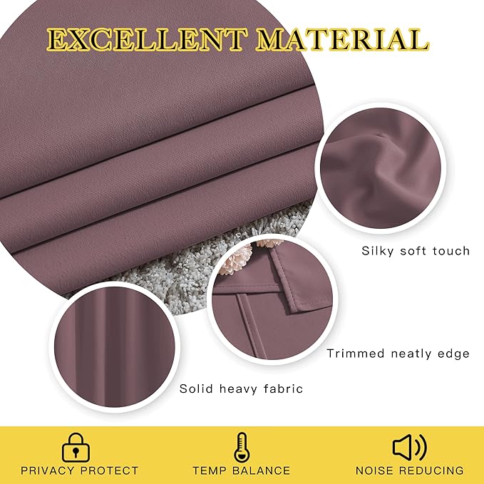 NICETOWN Room Darkening Curtains Extra Long 110 Inches, Grommet Thermal Insulated Weighted Window Treatments for Living Room/Farmhouse, W66 x L110, Dry Rose, 2 Panels