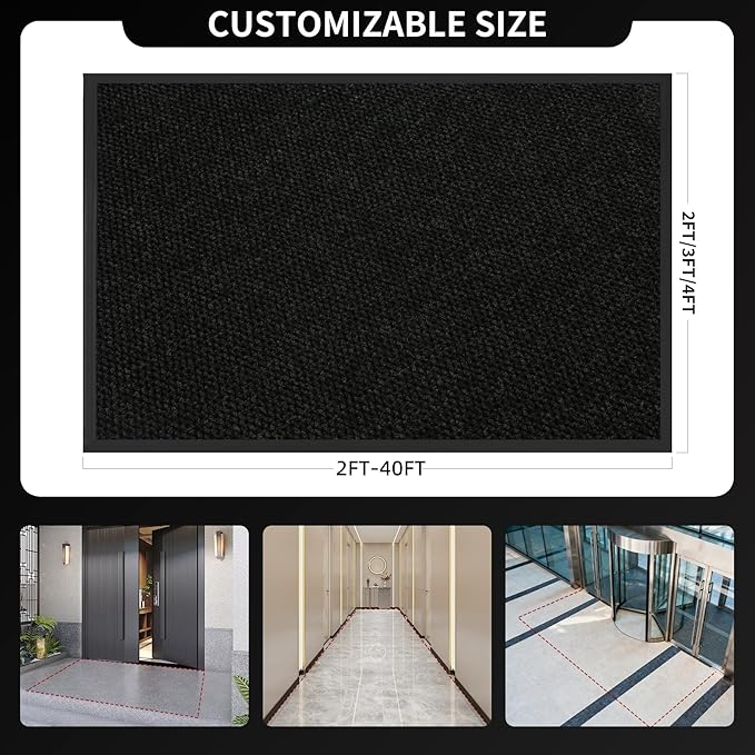 3ft x 12ft Front Door Mat Indoor Outdoor Entrance, Commercial Heavy Duty Entryway Matt, Non-Slip Rubber Backing Low Profile Doormat, Waterproof Dirt Trapper Welcome Mat for High Traffic Area