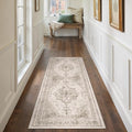 Runner Rug 2x5 Beige Hallway Washable Carpet Non Slip Vintage Medallion Carpet Low Pile Soft Distressed Retro Indoor Long Rug for Entryway Kitchen Bathroom Laundry Bedroom
