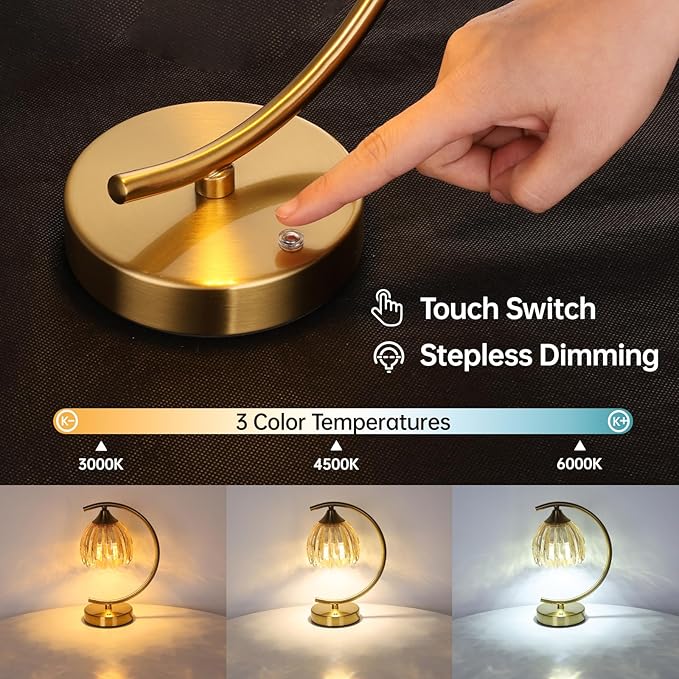 Tulip Table Lamp with 5200mAh Battery & Touch Control, Cordless Lamp with 3 Color Temperatures Clear Bulb, Rechargeable Small Table Lamps for Living Room, Bedside, Nightstand (Amber Tulip)