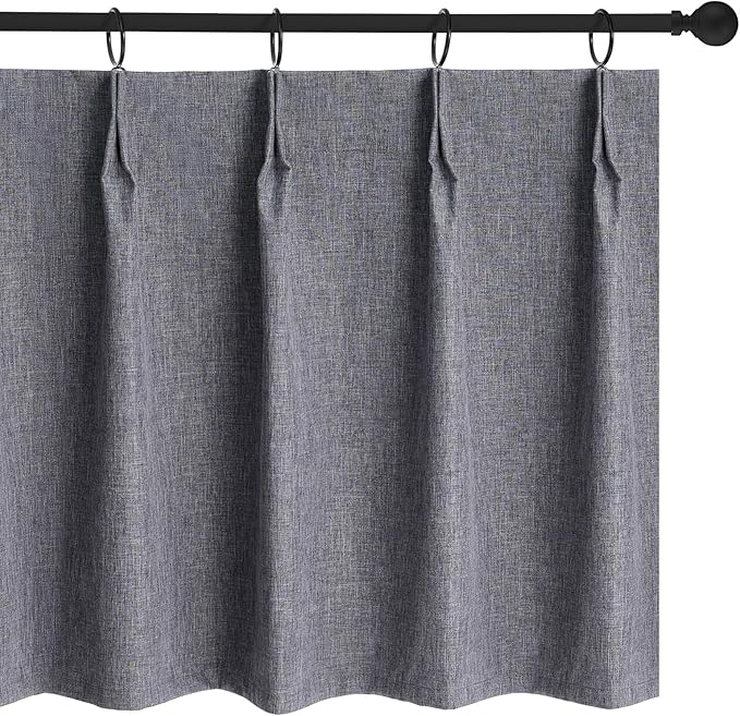 WdFour Small Pinch Pleated, Full Blackout Linen Look Window Curtains for Bathroom, Living Room, Bedroom, Block Lights and Offer Privacy.(Dark Gray,42" W x 72" L,2pcs)