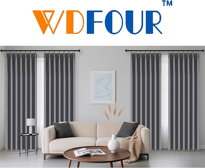 WdFour 42x84 Inch Blackout Curtains - Thermal Insulated Pinch Pleated Drapes, 100% Light Blocking, Extra Long Back Tab Panels for Bedroom & Living Room, Pack of 2 (Dark Gray)