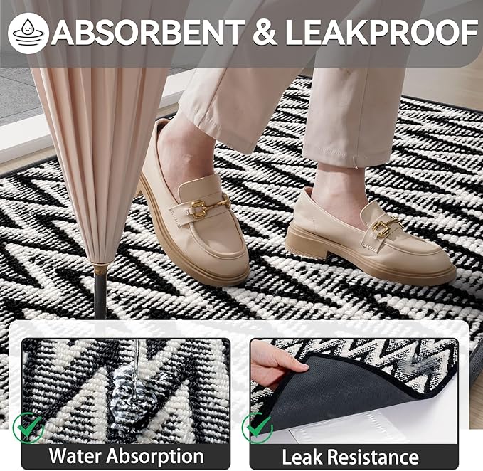 Indoor Door Mat 17x30, Dirt Resistant & Absorbent Doormat for Entryway Inside, Non-Slip Rubber Backing Front Door Mat Indoor Entrance, Low-Profile, Washable, Black