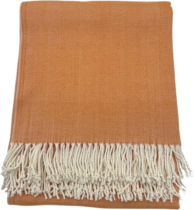 Alashan Cotton Acrylic Adirondack Herringbone Woven Throw (Orange Peel)