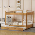 Bellemave Queen Over Queen Size Bunk Bed with Trundle for Kids/Adults,Solid Wood Bunk Bed Frame Queen Size with Ladder & Safety Guardrails,Wood Color