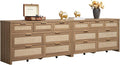 SICOTAS 7 Drawer Dressers for Bedroom Set 2, Long Rattan Dresser, Dresser TV Stand, Closet Organizer Chest of Drawers, Clothes Storage Dressers (Reclaimed Caramel Oak, 7 Drawers (2 pcs))