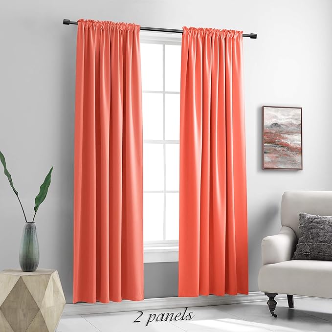 DONREN Coral Blackout Curtains Rod Pocket Curtain Panels -Thermal Insulated Curtains for Living Room (42 W x 84 L Inch,2 Panels)