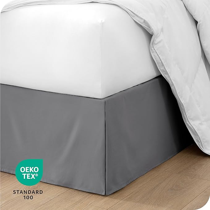 Bare Home King Bed Skirt - 15-Inch Tailored Drop Easy Fit - Bed Skirt for Beds - Center & Corner Pleats (King, Grey)
