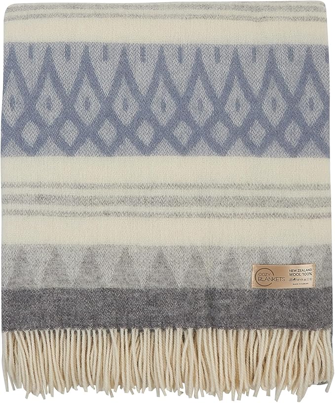 | Wool Blanket/Throw | 100% New Zealand Wool | Perfect for Home and Outdoors | Virgin Wool Throw with Fringes 67"x79" (170 x 200 cm)