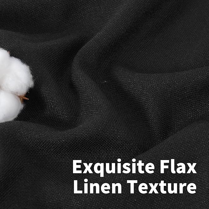 YoungsTex Linen Black Curtains 84 inch Length 2 Panels for Living Room, Light Filtering Drapes with Bronze Grommet Semi Sheer Gothic Decorative for Dining Bedroom, 52 X 84 Inch