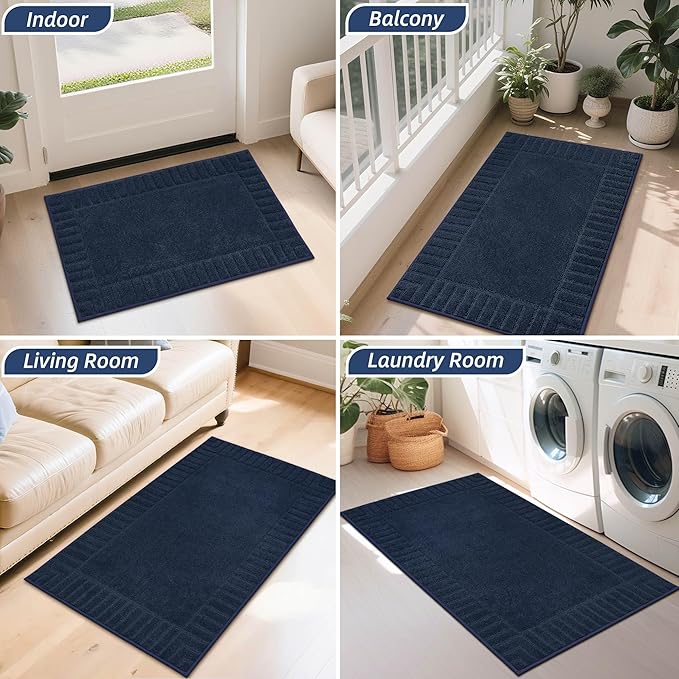 BEQHAUSE Door-Mat Non-Slip Front Doormat Low-Profile Entrance Mats for Front Door Entry Resist Dirt Washable Doormat Absorbent Entryway Door Mat,Navy Blue, 36"x60"