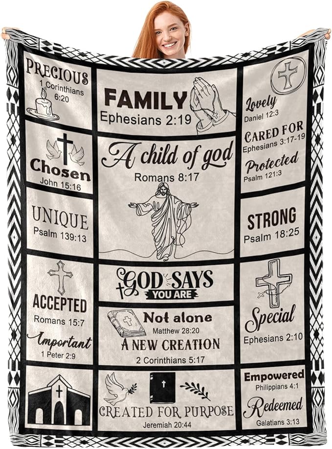 Bible Verse Christian Gift Blanket 50"x60", Inspirational Faith Throw for Believers, I Am a Child of God Blanket,Baptism Spiritual Gifts for Catholic Men Women