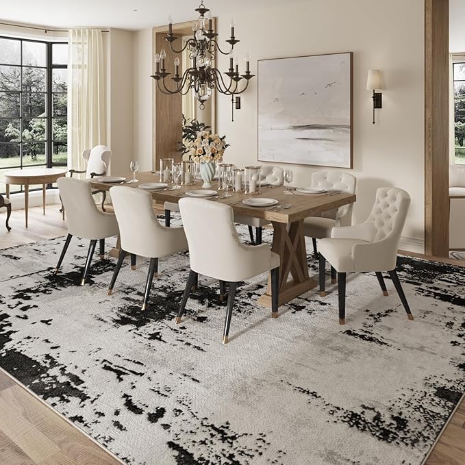 Area Rugs 6x9 Rug for Living Room - Machine Washable Neutral Modern Abstract Soft Rugs for Dining Room Floor Non Sliping Carpets for Bedroom Farmhouse Home Office