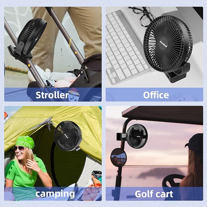Svinkal Portable Clip on Fan 10000mAh Battery Powered, USB Type C, Supports 720° Adjustment, 4 speed, 8inch Personal Fan for Table, Bedroom, Desk, Camping, Stroller, Golf Cart