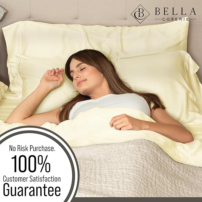 Bella Coterie Luxury Bamboo Viscose Full Size Sheet Set | 100% Organically Grown | Ultra Soft | Cooling for Hot Sleepers | 18" Deep Pocket [Lemonade]