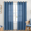 YoungsTex Navy Linen Curtains 84 Inch Length for Living Room, Dark Blue Semi Sheer Drapes Light Filtering with Bronze Grommet Privacy for Bedroom Decorative, 52 x 84 Inch, 2 Panels