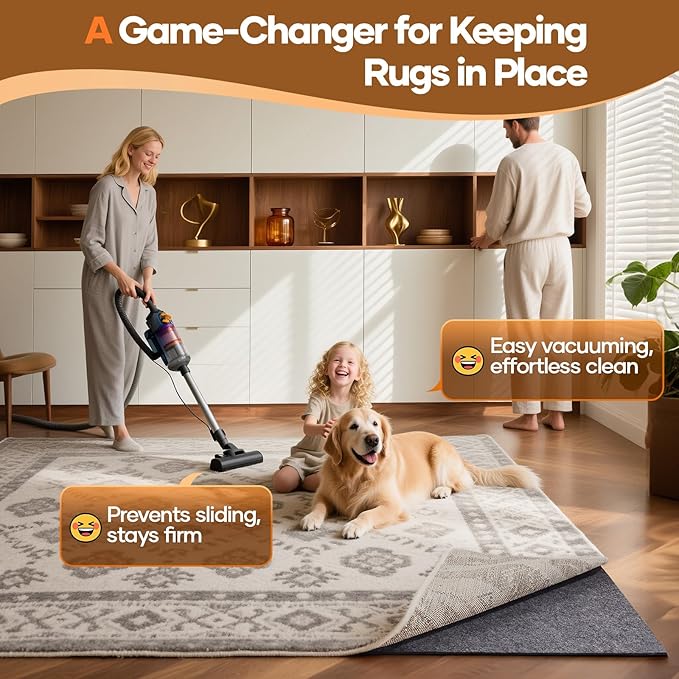 Veken Non Slip Cushioned Rug Pad Gripper 4 x 6 Ft, Felt and Silicone Backing, 1/8 inch Thick Carpet Liner for Hardwood Floors and Finishes, Under Area Rugs Anti Skid Mat, Keep Rugs Safe and in Place