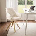 Zouron Mid Century Modern Swivel Accent Chair with Gold Metal Legs, Upholstered Swivel Chair No Wheels, Side Accent Arm Chair Vanity Chair for Small Space Home Office Living Room Bedroom, Off White