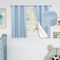 Baby Blue Linen Blackout Curtains for Nursery 45 Inch Length 2 Panels, Short Thermal Insulated Boho Total Black Out Noise Reducing Small Window Curtains for Kids Bedroom, Each 38 Inch Wide